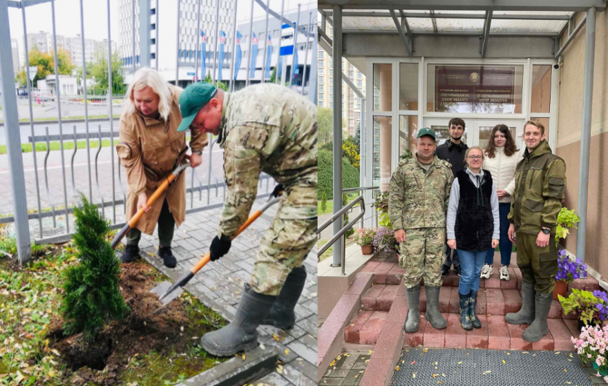 Высадка туй сотрудниками ЦНИИКИВР на территории Республиканского центра экологии и краеведения