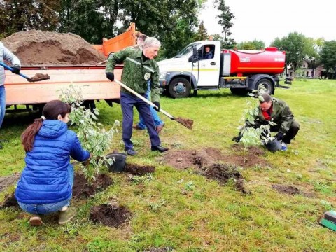 Первый заместитель Министра природных ресурсов и охраны окружающей среды Республики Беларусь Болеслав Пирштук принимает участие в акции по озеленению в г.Бресте